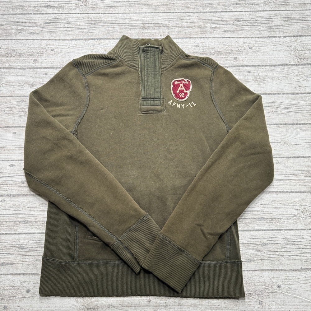Y2K Abercrombie & Fitch Sweatshirt Men's Large Olive Green Quarter Zip Pullover